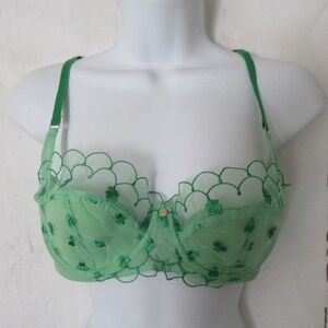 New Adore Me Bra 36B Green Shamrock Clover Balconette Underwire Back Closure